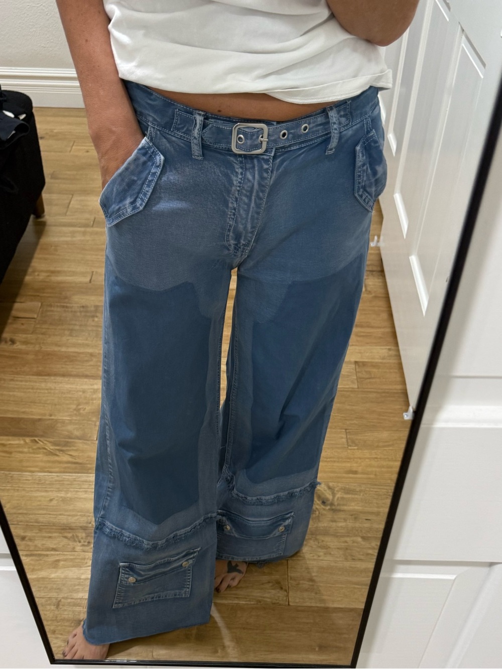 Forever 21 Premium Denim Mid Rise Buckled Jeans With Pockets On Hem